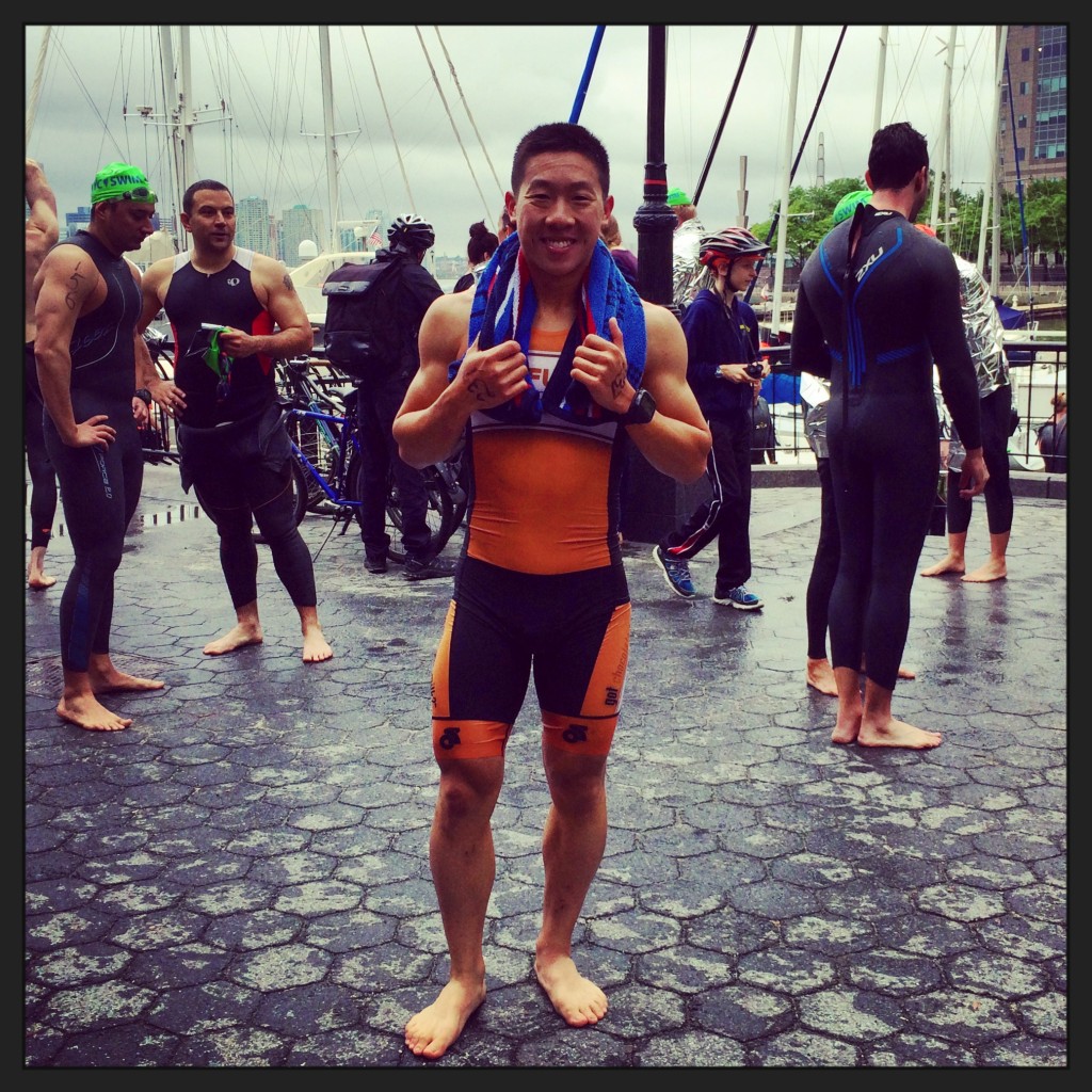 drying off after the Great Hudson Swim