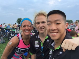 Ginny, Tim and I in transition, all '14 Kona finishers
